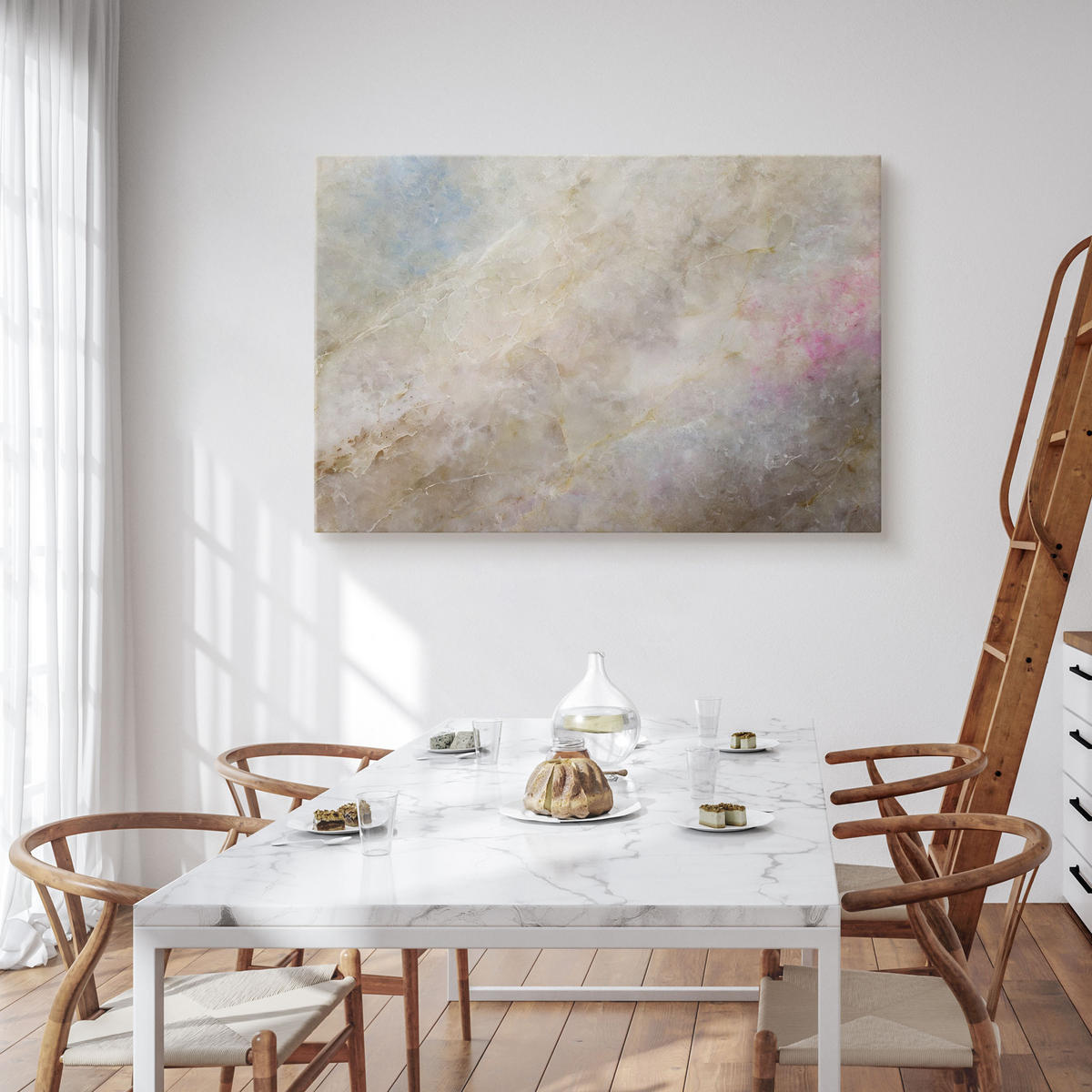 LEINWANDBILD Abstraktion MARMOR Moderne Muster für Wohnzimmer 120/80 cm - Blau/Beige, Textil (120/80cm) - Muralo