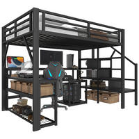 HOCHBETT aus Metall und MDF 140x200 cm Schwarz mit Schreibtisch, Stauraum, LED-Beleuchtung und USB-Anschluss - Schwarz, Metall (140/200cm) - IVMEU
