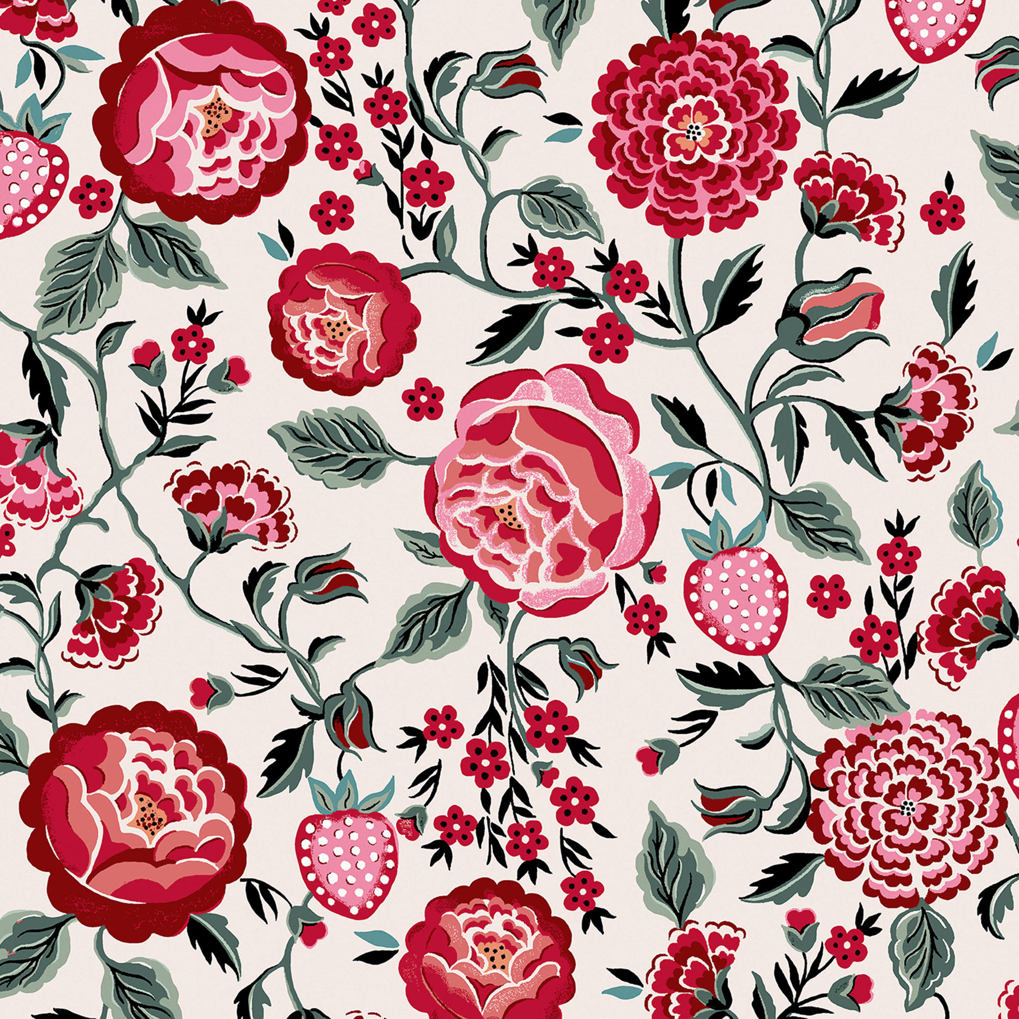 VLIESTAPETE Erdbeergarten Rose - Pink, Papier/Kunststoff (52/1000cm)