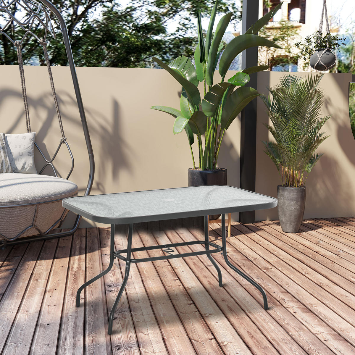 GARTENTISCH DE-14071 rechteckig 120x80 cm, mit Schirmhalterung Grau - Grau, Metall (120/80/70cm) - ComfortXL