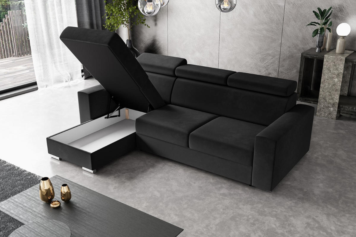 ECKSOFA in L-Form Corner Sofa Bett Eckcouch Couch Wohnlandschaft Cauchsofa FIX - 242x168 cm Schwarz - Schwarz, Holzwerkstoff/Kunststoff (242/168cm) - ALTDECOR