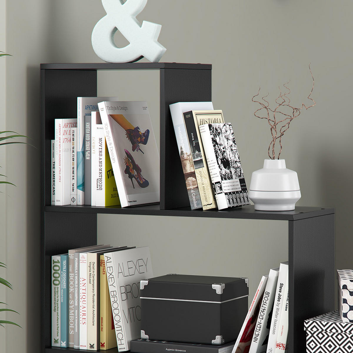 TREPPENREGAL Schwarz 116.8 x 123.2 cm - Schwarz, Holzwerkstoff (116.8/123.2/29cm) - Vicco