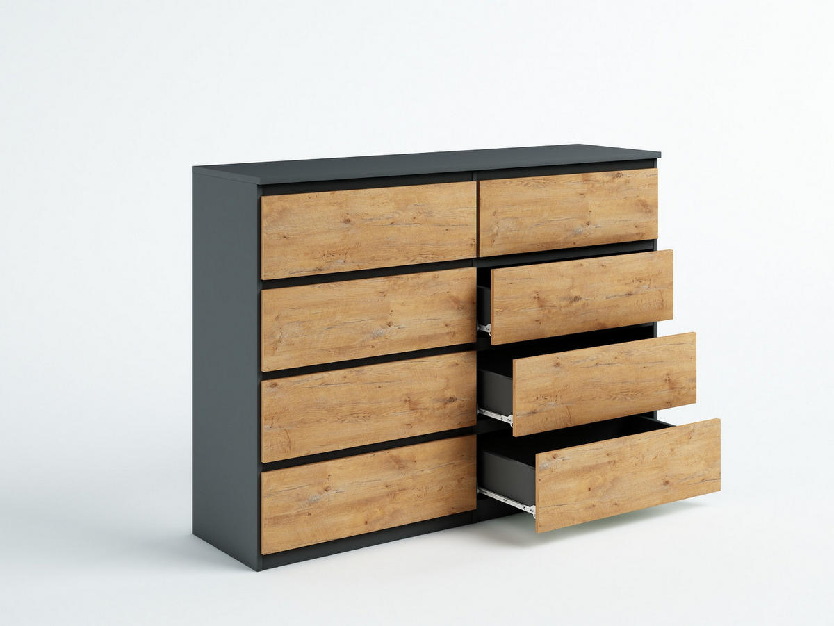 KOMMODE NUDO 120/101,5/39cm mit 8 Schubladen Türen Anthrazit - Eichefarben/Anthrazit, Holzwerkstoff (120/101.5/39cm) - MASSENO