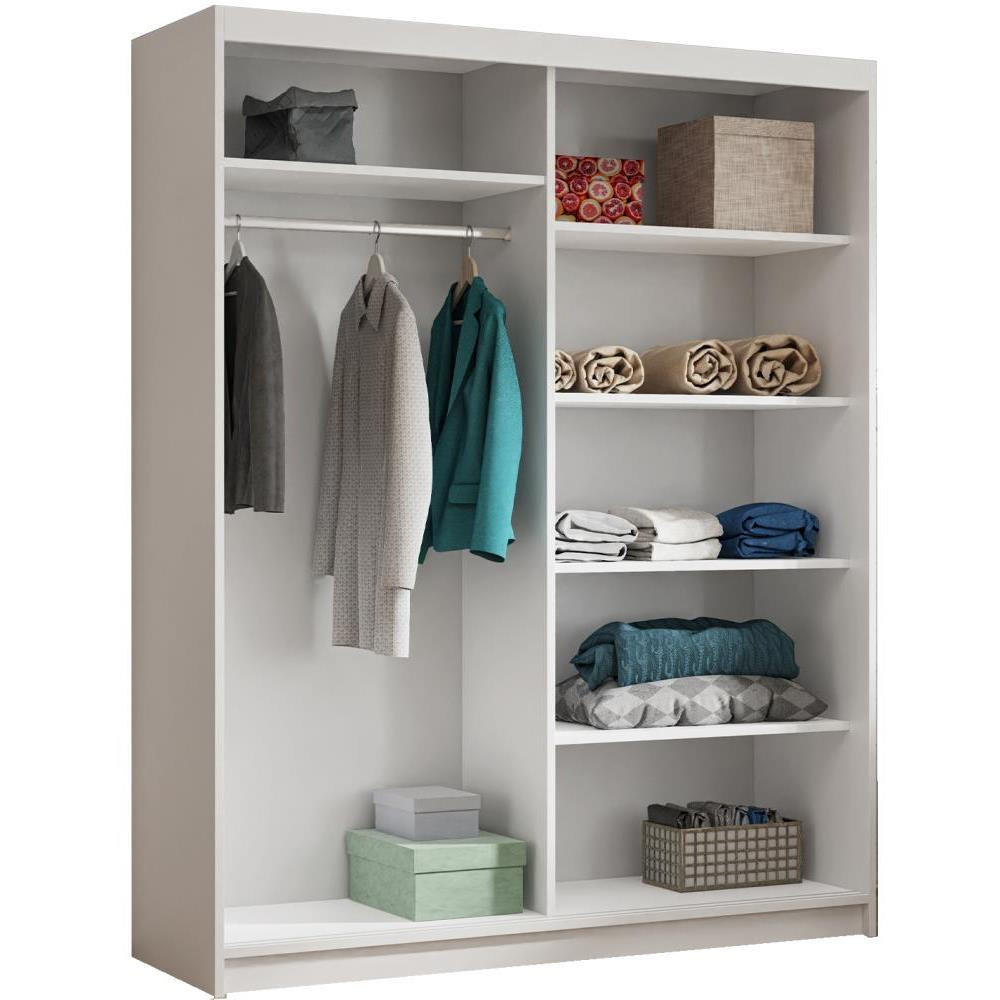 Thumbnail - Beautysofa Schwebetürenschrank, Weiß, Holzwerkstoff, 7 Fächer, 100x205x60 cm, Schlafzimmer, Kleiderschränke, Schwebetüre...