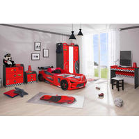 KINDERZIMMER Rio Komplett Set mit Autobett 5-tlg. Rot - Rot/Schwarz, Holzwerkstoff/Kunststoff (128/200/64cm) - Aileenstore