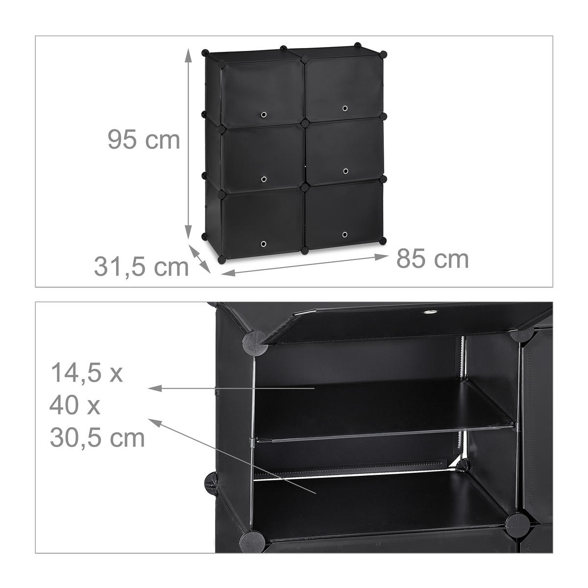 SCHUHSCHRANK - Schwarz, Kunststoff/Metall (85/95/31.5cm) - Relaxdays