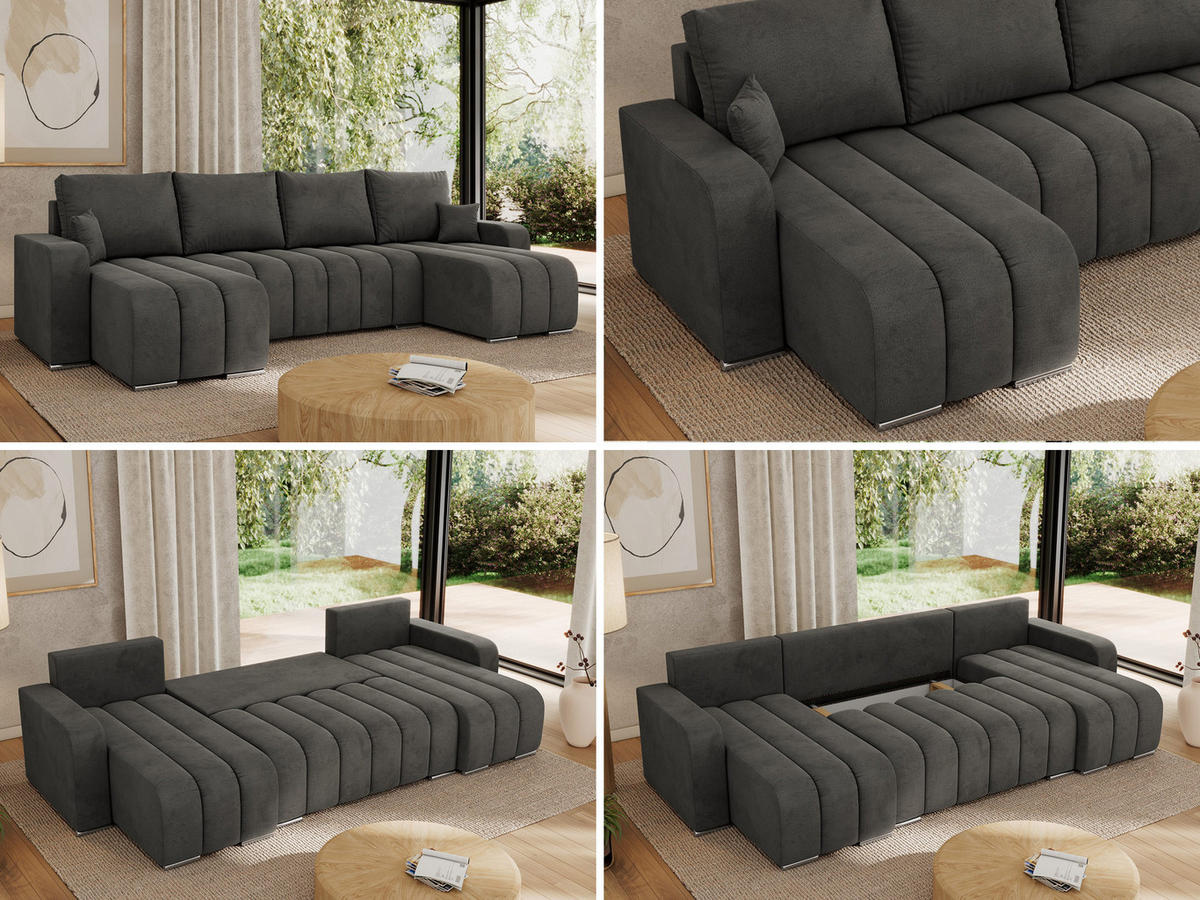 WOHNLANDSCHAFT KIRASSO U Dunkelgrau Velvet - Dunkelgrau/Grau, Textil/Metall (320/86/147cm) - MKS