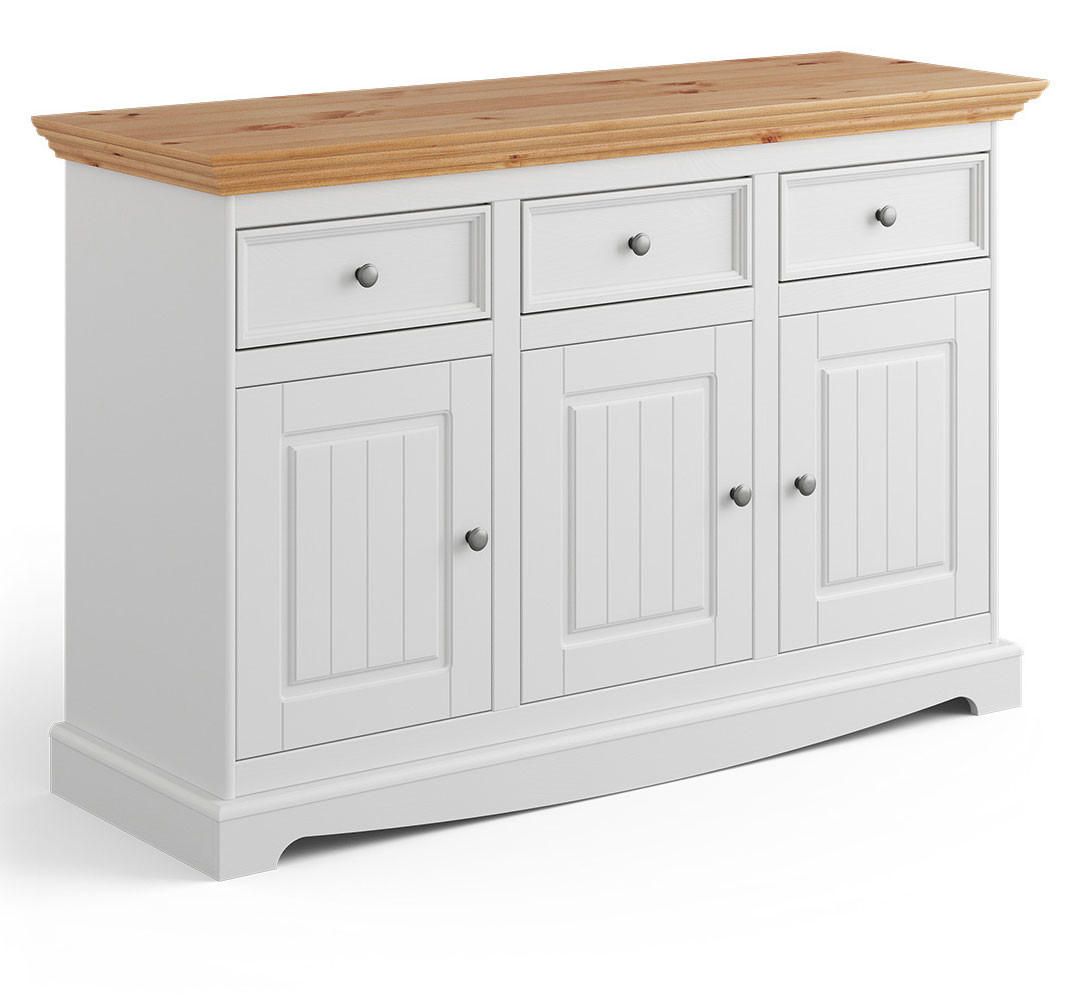 KOMMODE Belluno Elegante Kiefer Natur gebeizt / Kiefer weiß (RAL9010) lackiert 130 / 45 / 85cm - Weiß/Kieferfarben, Holz/Metall (130/85/45cm) - Feldmann-Wohnen