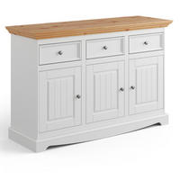 KOMMODE Belluno Elegante Kiefer Natur gebeizt / Kiefer weiß (RAL9010) lackiert 130 / 45 / 85cm - Weiß/Kieferfarben, Holz/Metall (130/85/45cm) - Feldmann-Wohnen