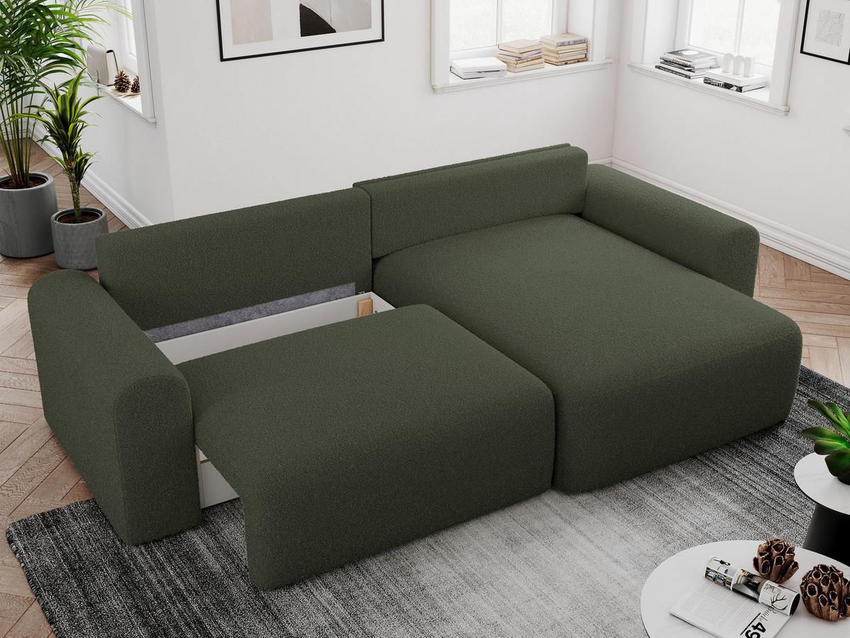 ECKSOFA NELSON Grün Boucle - Schwarz/Grün, Kunststoff/Textil (274/152cm) - MKS