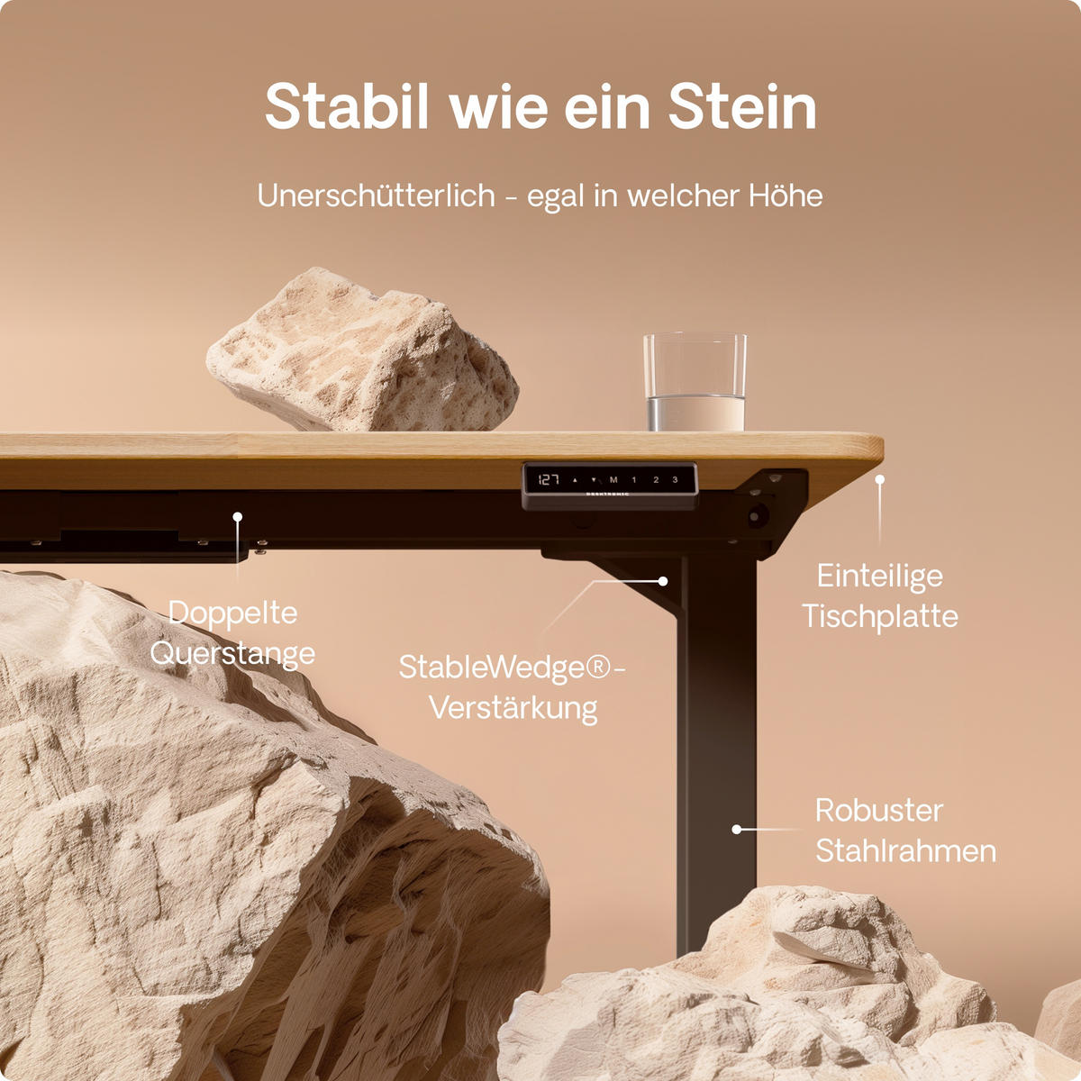 SCHREIBTISCH Elektrisch Höhenverstellbarer HomePro 200x80cm Schwarz/Massive Eiche mit Memory-Funktion, Anti-Kollisions Technologie - Eichefarben/Schwarz, Holz (80/200/63.5cm) - Desktronic