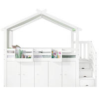 HAUSBETT 90/200 cm Weiß/Grün mit Stauraumtreppe und Kleiderschrank - Weiß, Holz (90/200cm) - Flora Grace