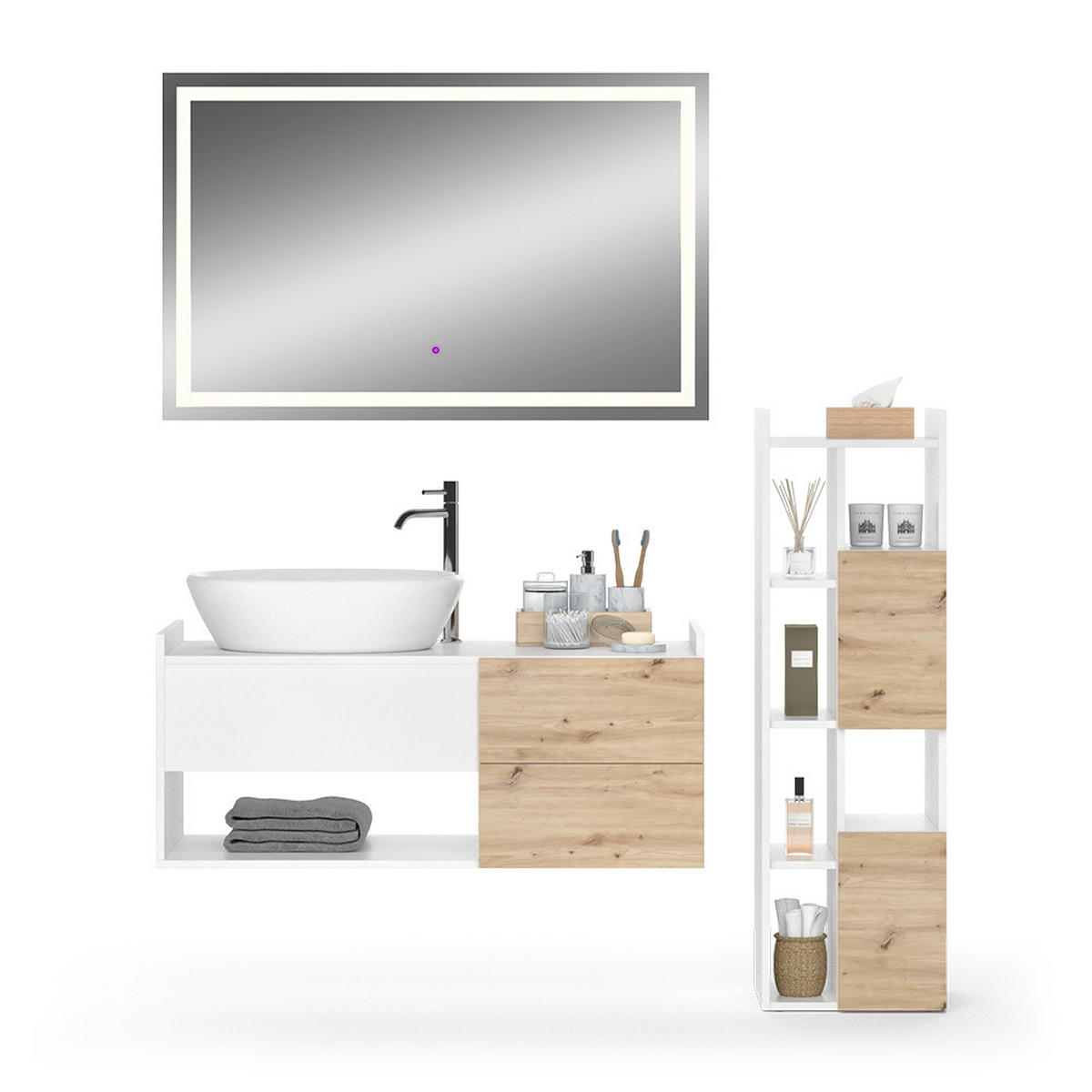 BADMÖBEL-SET Alf Weiß 3 Teile - Eichefarben/Weiß, Holzwerkstoff (105/45/43cm) - Vicco
