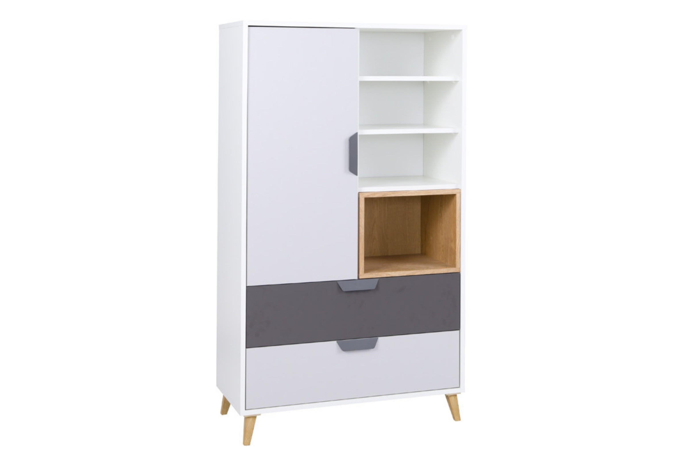 KINDERKOMMODE JUSTIN 05 80 cm breit in Weiß / Graphit / Grau / Eiche - Eichefarben/Graphitfarben, Holzwerkstoff (80/140/40cm) - Deine Möbel 24