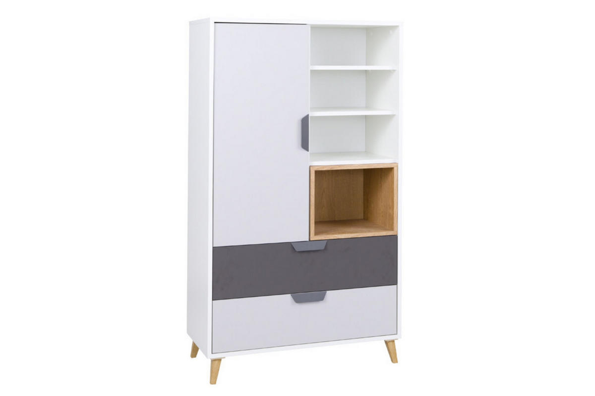 KINDERKOMMODE JUSTIN 05 80 cm breit in Weiß / Graphit / Grau / Eiche - Eichefarben/Graphitfarben, Holzwerkstoff (80/140/40cm) - Deine Möbel 24