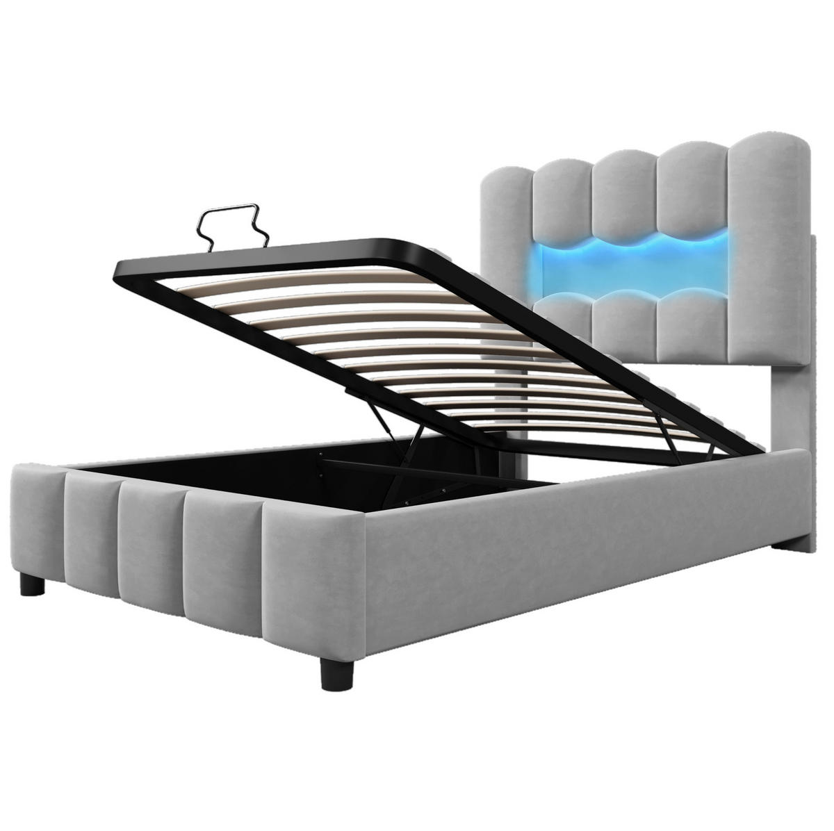 POLSTERBETT mit Stauraum und LED 90x200 cm Samt Grau - Grau, Metall (90/200cm) - Meubliv