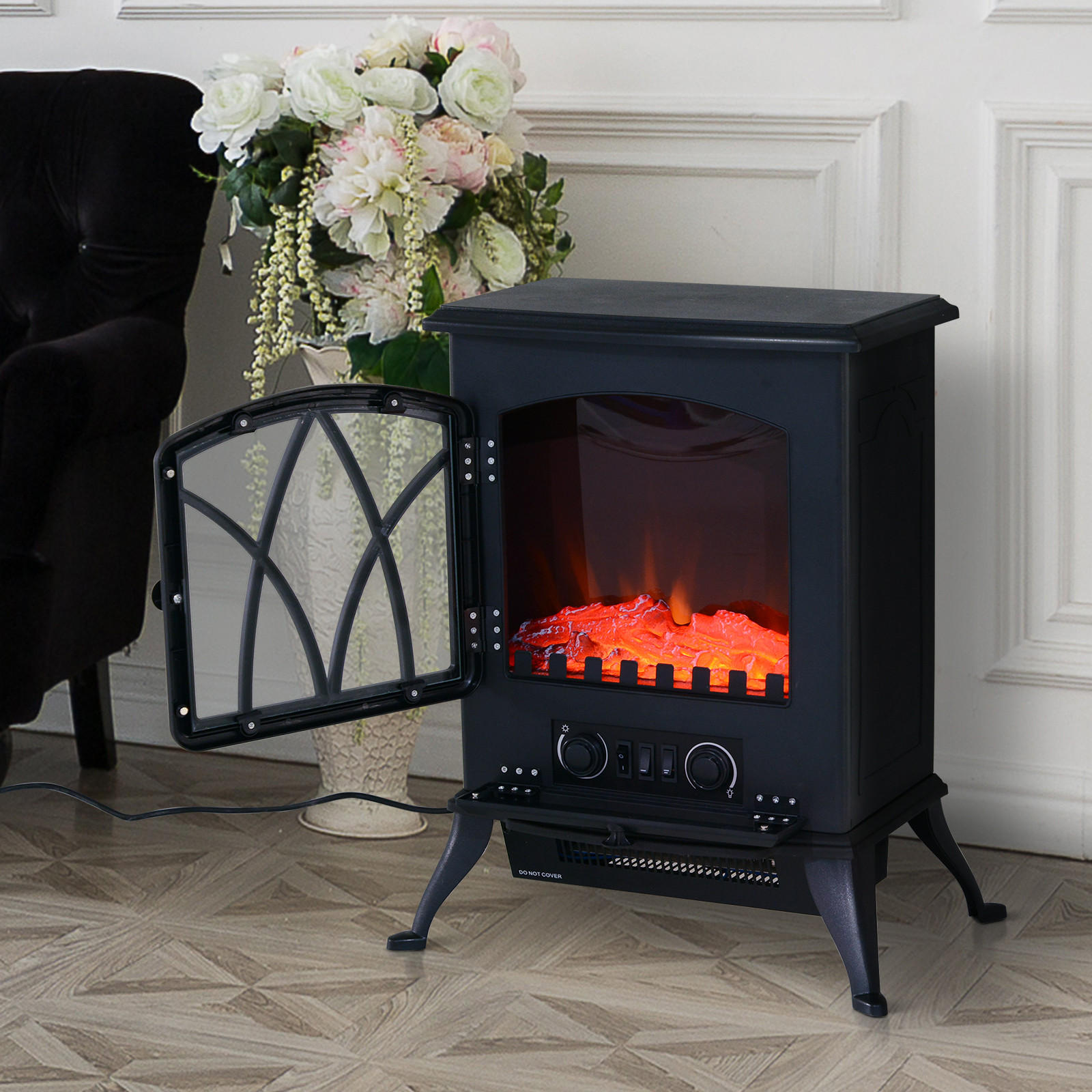 ELEKTROKAMIN Elektrischer Kamin Kaminofen 1000W/2000W - Schwarz, Metall (28.5/54/45cm) - HOMCOM