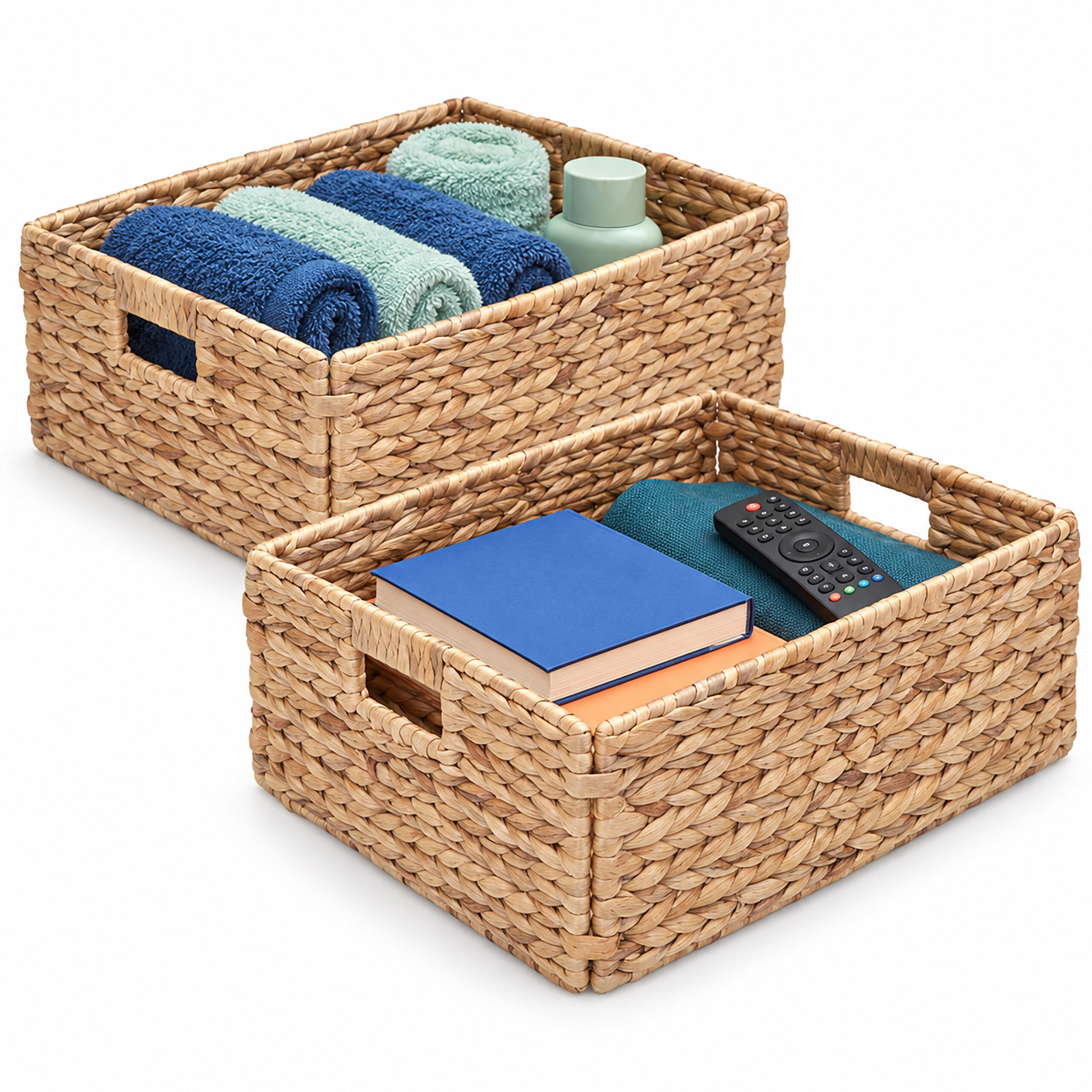 KOŠ Přírodní 2dílné-Set vodní hyacint skládací - světle hnědá, kov/textil (30/34/15cm) - Relaxdays