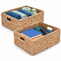 KOŠ Přírodní 2dílné-Set vodní hyacint skládací - světle hnědá, kov/textil (30/34/15cm) - Relaxdays