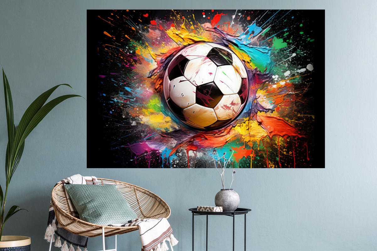 WANDTATTOO Fußball - Farbe - Farben - Schwarz - Weiß 120x80 cm - Weiß, Kunststoff (120/80/0.1cm) - MuchoWow