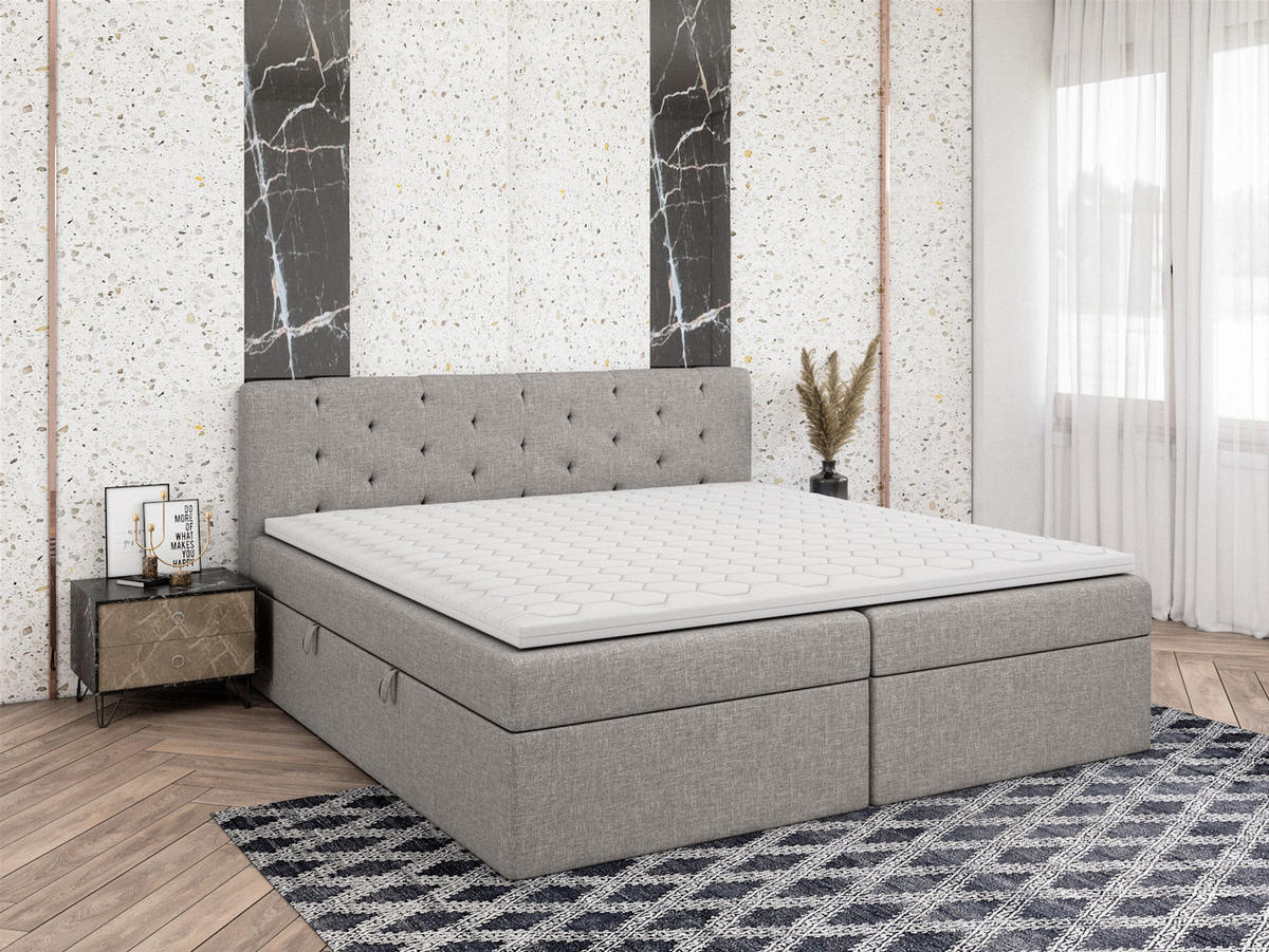 BOXBETT Doppelbett Pekin Hellgrau 140x200 cm - Hellgrau, Textil (140/200cm) - Fedve