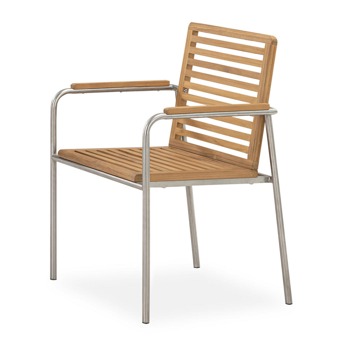 STAPELSTUHL - 2er-Set - Teak massiv / Edelstahl - Braun - Teakfarben, Holz/Metall (56/86/55cm) - home24