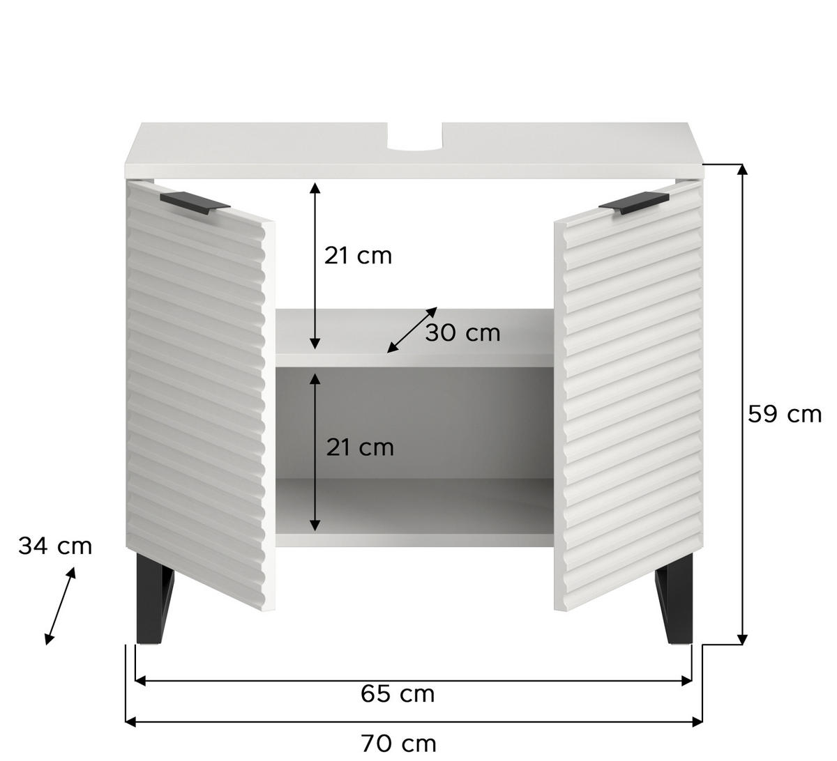 WASCHBECKENUNTERSCHRANK weiß 70 cm, mit Soft-Close - Schwarz/Weiß, Holzwerkstoff/Metall (70/59/34cm) - Inn.Furn