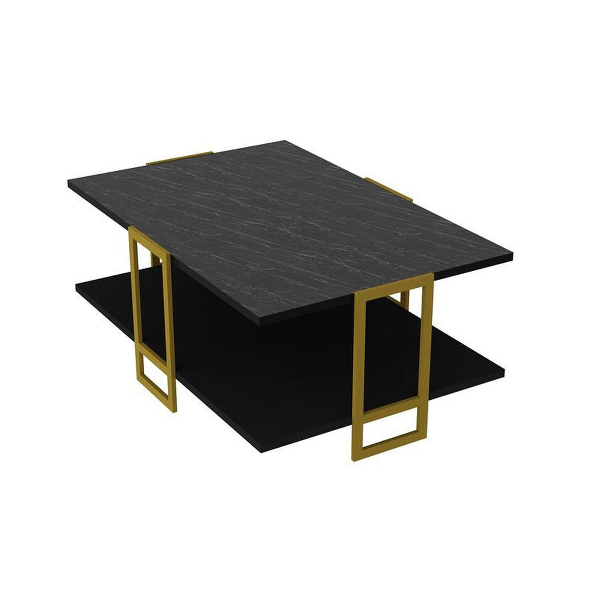 COUCHTISCH Polka Bendir Schwarz Gold - Schwarz, Holzwerkstoff (91.5/61.5/36.6cm) - Decorotika