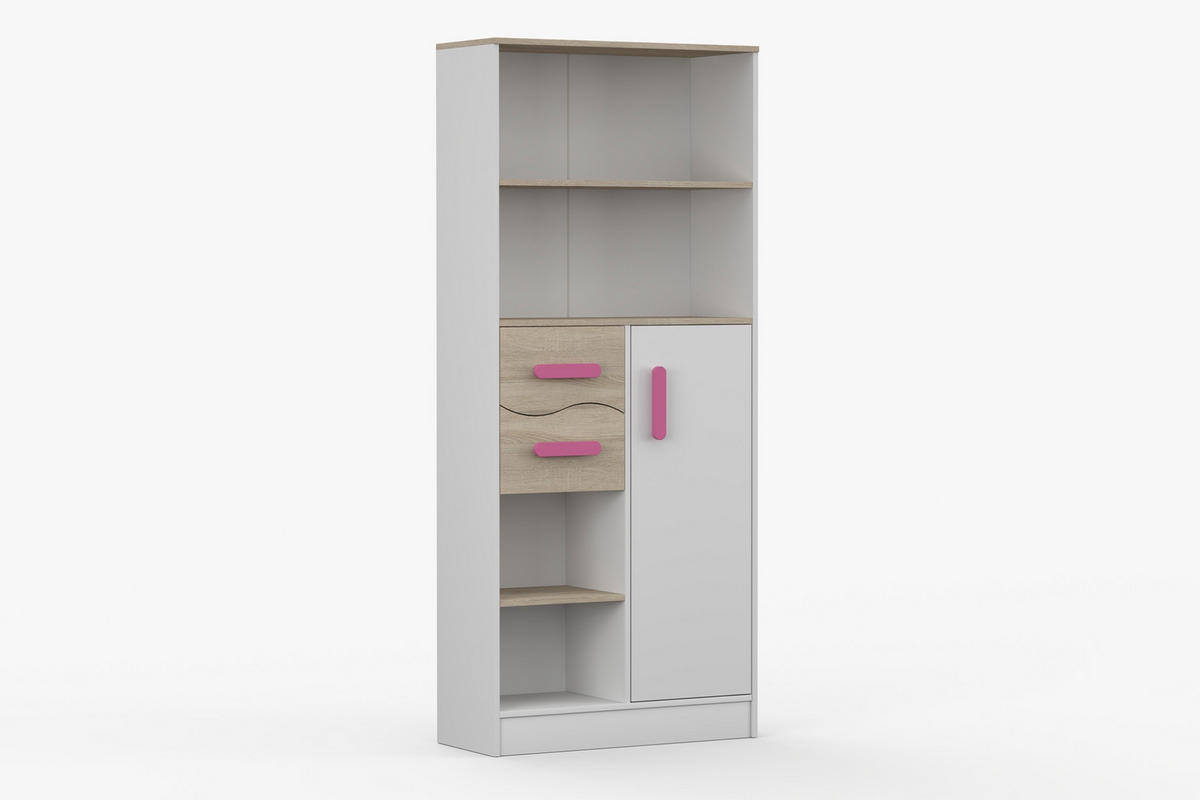 REGAL MIKI 05 Korpus Weiß | Griffe Rosa - Rosa/Weiß, Holz/Holzwerkstoff (80/187/33cm) - Deine Möbel 24