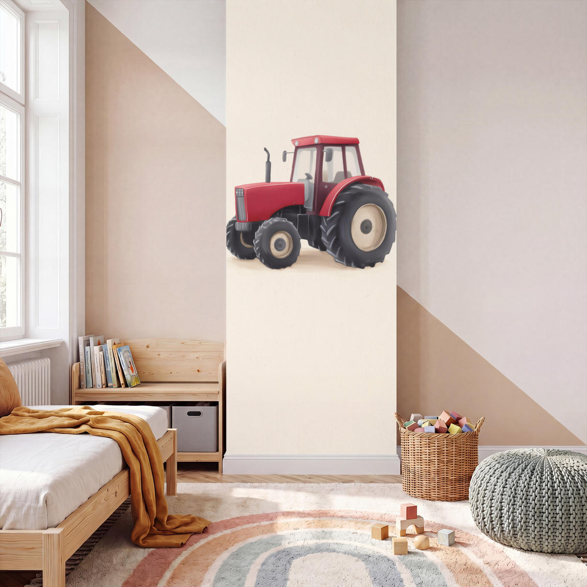 KINDERTAPETE - Traktor - Minimalistisch - Illustration - Rot - 100x300 cm - Rot, Papier (100/300cm) - OnlyWow