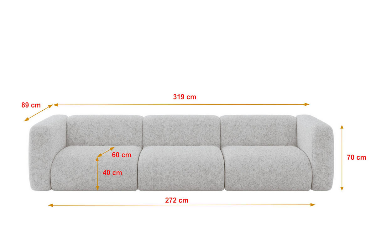 MODULÁRNÍ pohovka MIRA-S2, 3místná, 319 × 89 × 70 cm, šedá, velur - šedá/černá, kompozitní dřevo/textil (319/70/89cm) - ALTDECOR