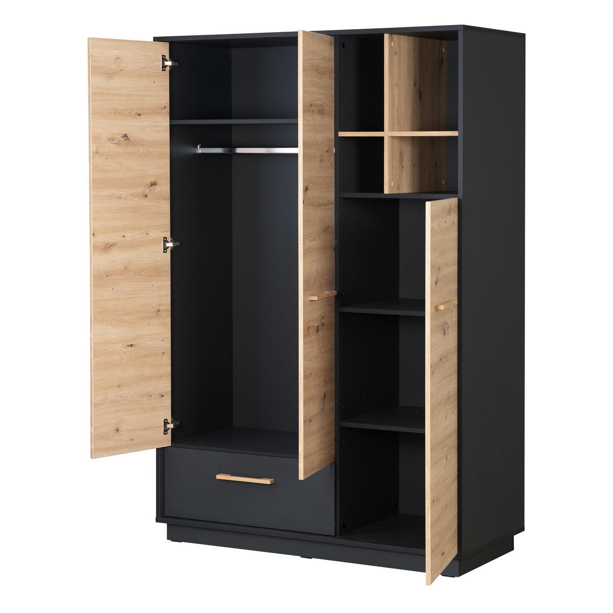 KLEIDERSCHRANK Lenn - Anthrazit, Holz/Holzwerkstoff (131.5/195/54cm) - Roba