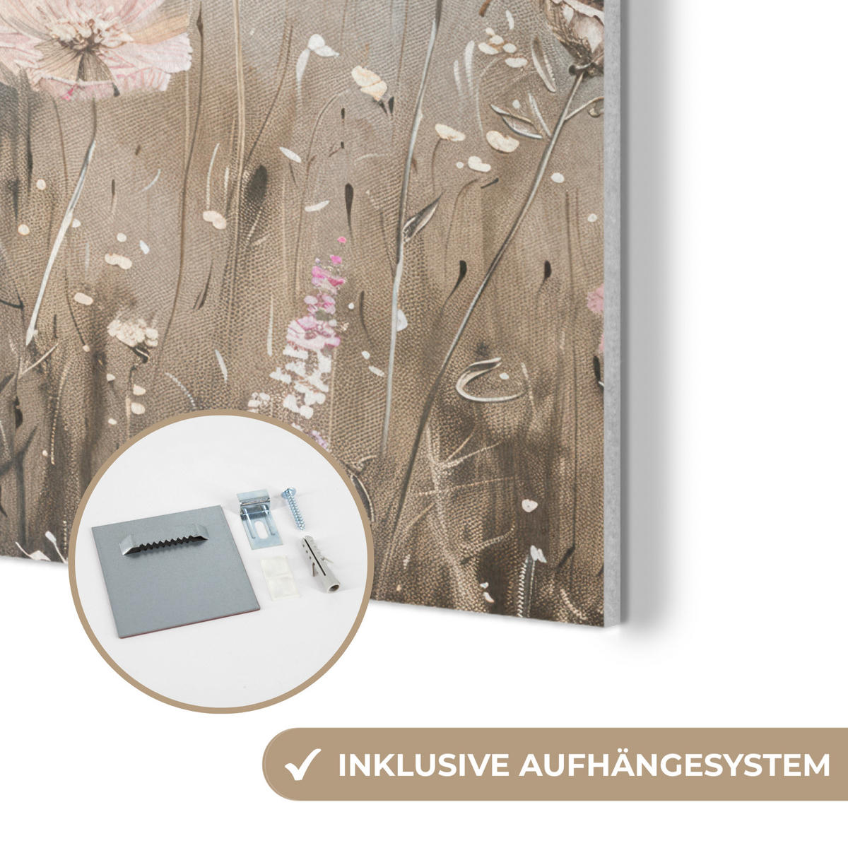 AKUSTIKPANEEL Blumen - Rosa - Modern - Beige 90x90 cm - Beige, Textil (90/0.9/90cm) - MuchoWow