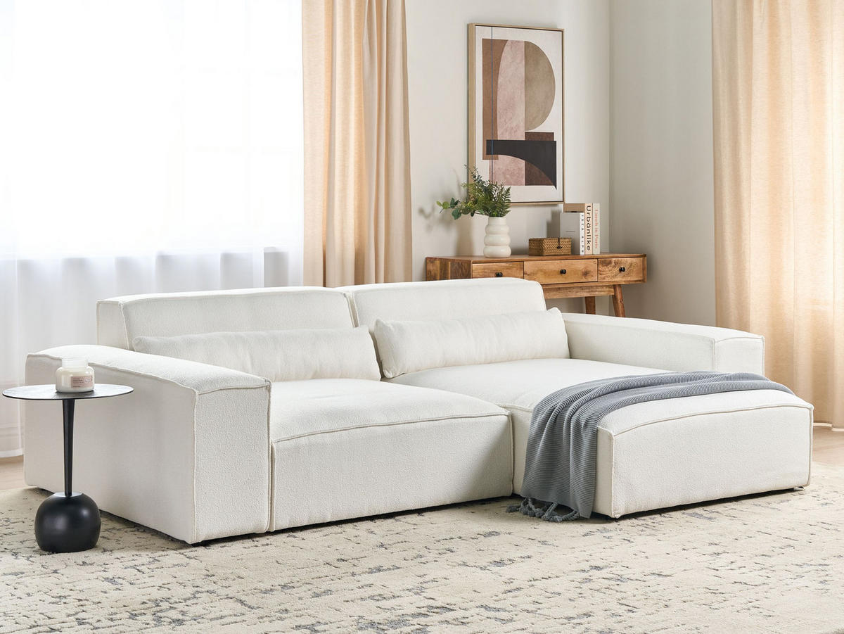 ECKSOFA Modul 3-Sitzer linksseitig Cremeweiß Bouclé Hellnar - Creme, Textil (262/176cm) - Beliani