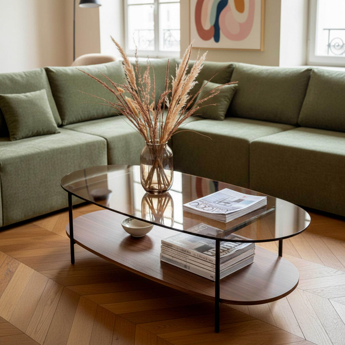 COUCHTISCH, Braun - Braun, Glas (120/55/40cm) - Oviala