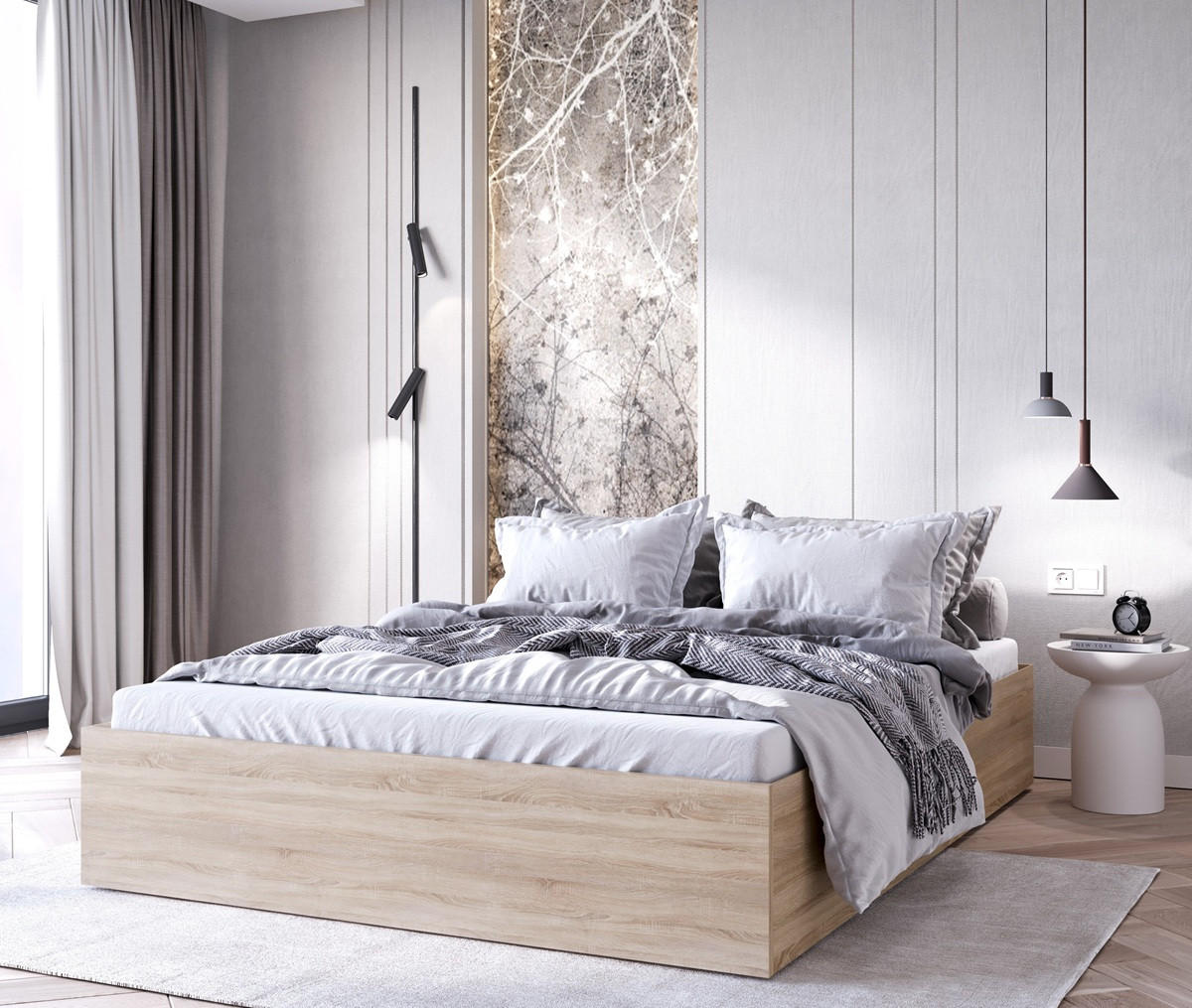 BETT Eiche Sonoma MOND Mit Bettkasten Und Matratze 120x200 cm - Beige, Textil (120/200cm) - Sepro Meble