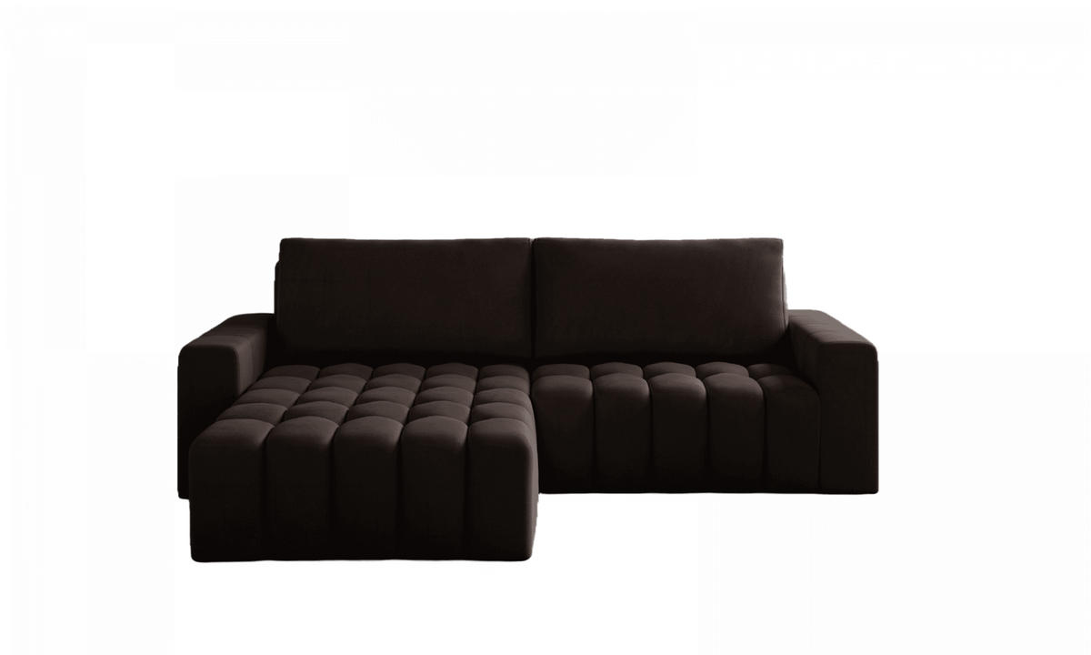 ECKSOFA mit Schlaffunktion und Bettkasten, Velours-Stoff - Dunkelbraun/Schwarz, Textil (250/175cm) - Eltap