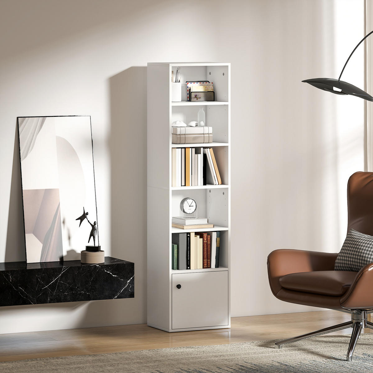 REGAL DE-15549 40/30/156 cm, 3 verstellbare Böden + Schrank Weiß - Weiß, Holzwerkstoff (40/156/30cm) - ComfortXL