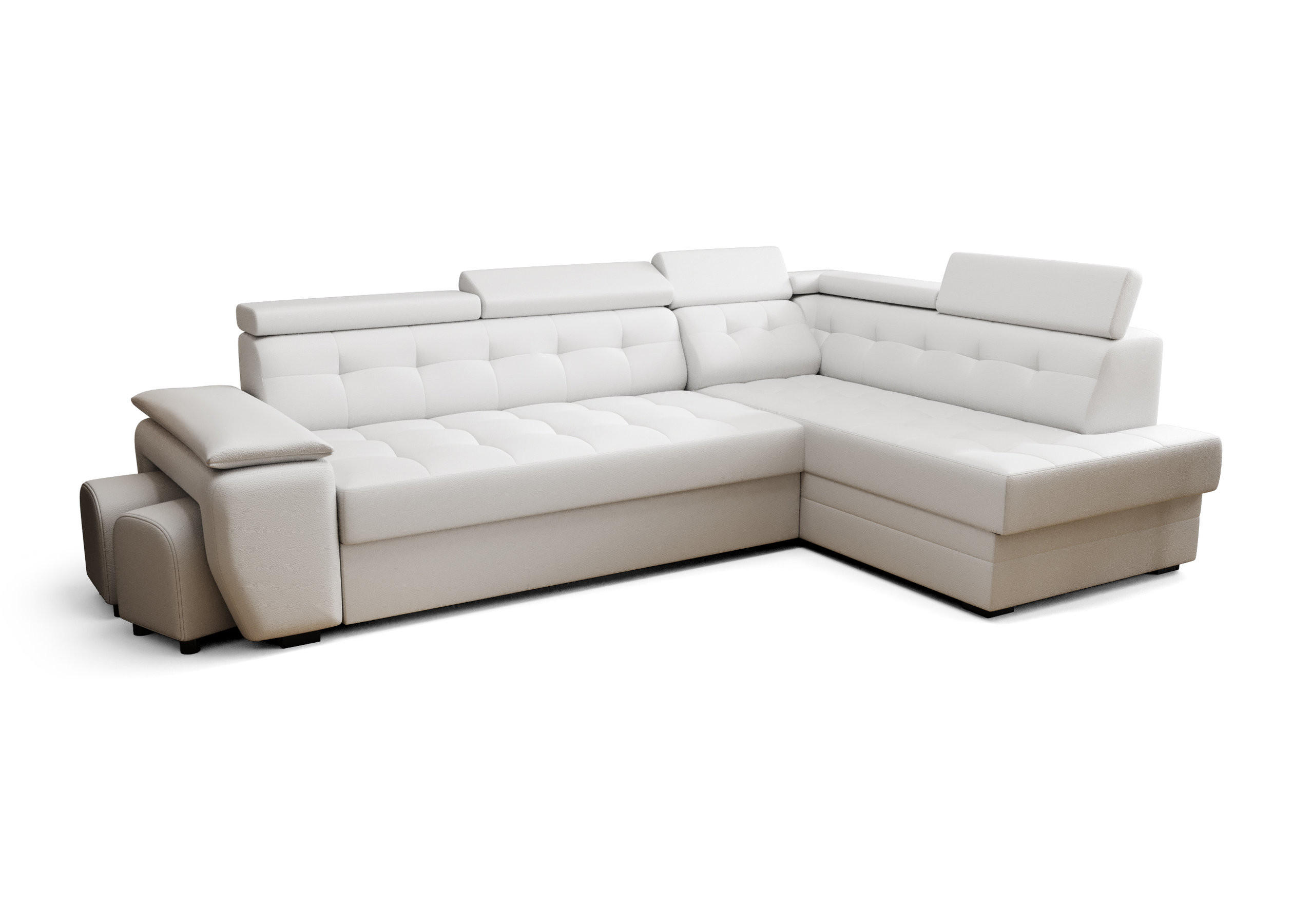 ECKSOFA KONGO RBN15, Eckcouch in L-Form mit Schlaffunktion, Farbe: Weiß, Kunstleder, Ottomane Rechts - Weiß, Textil (277/180cm) - O-Sofa