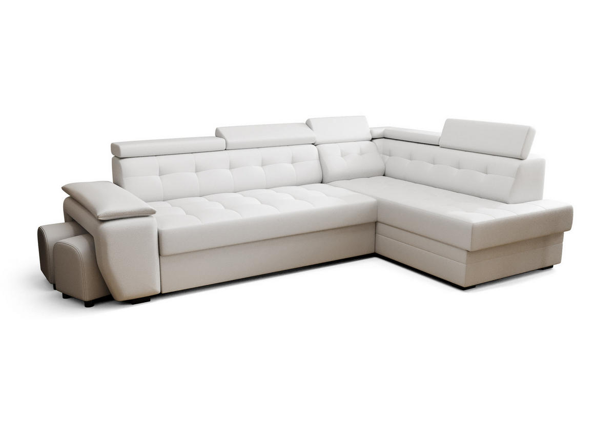 ECKSOFA KONGO RBN15, Eckcouch in L-Form mit Schlaffunktion, Farbe: Weiß, Kunstleder, Ottomane Rechts - Weiß, Textil (277/180cm) - O-Sofa