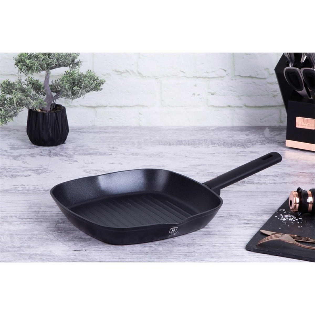 GRILLPFANNE Schwarz 28/28/4.1 cm BH7092 - Schwarz, Kunststoff (28cm) - Berlinger Haus