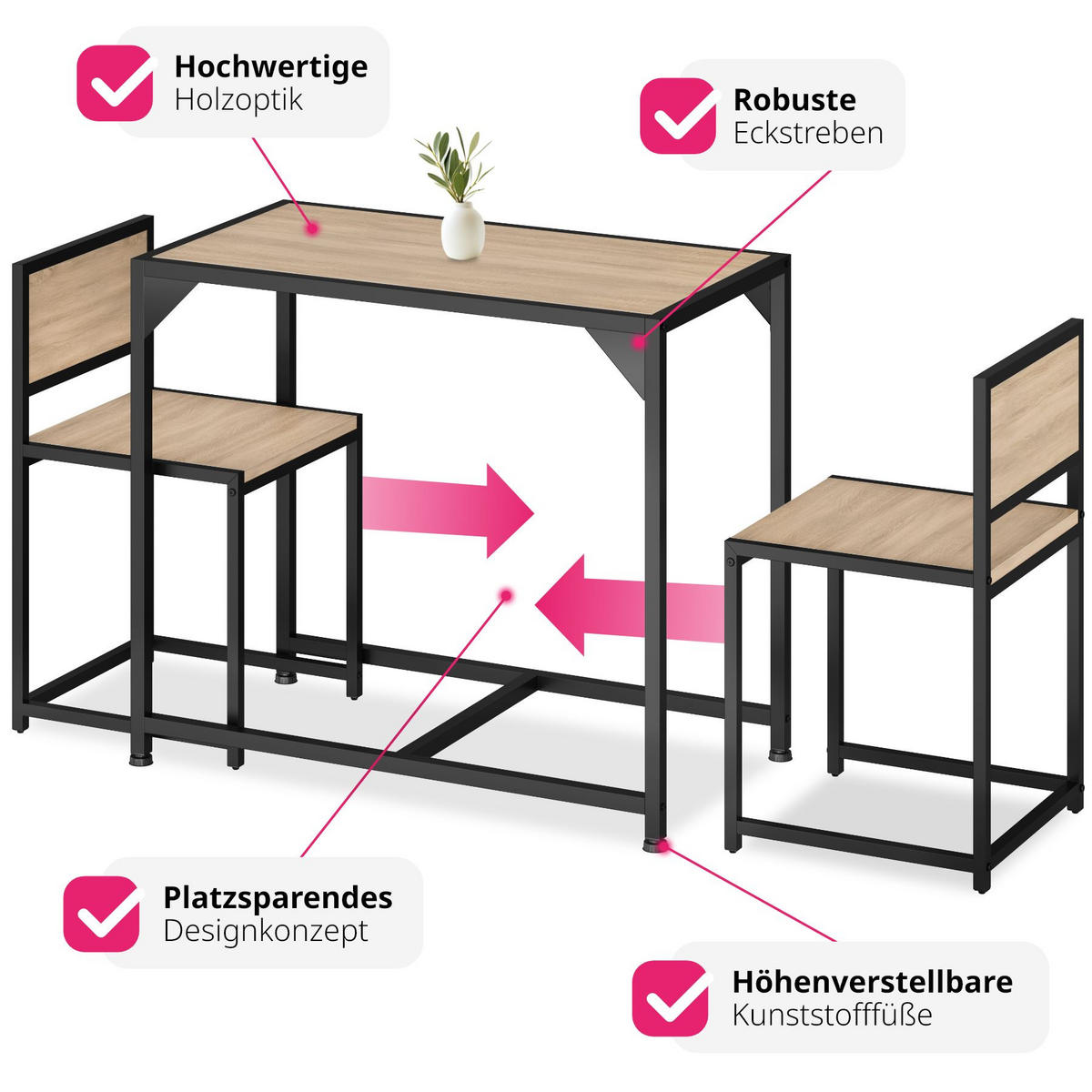SITZGRUPPE Milton,mit höhenverstellbaren Kunststofffüßen,Industrial Holz hell, Eiche Sonoma - Naturfarben, Holzwerkstoff (48/77/91cm) - tectake