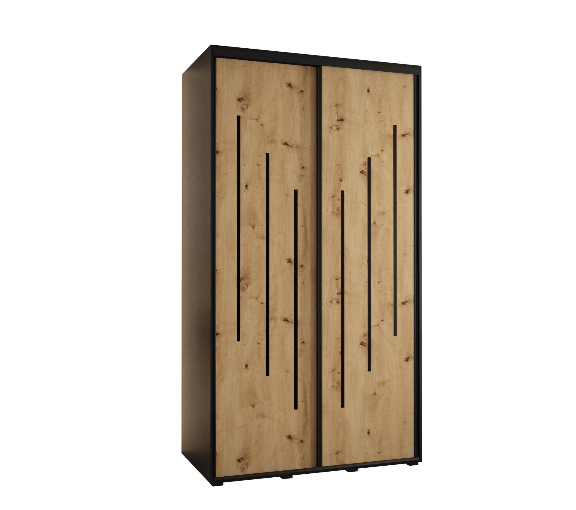 Abiks Möbel SCHWEBETÜRENSCHRANK Schwarz, Eiche Artisan, Schwarz 140cm × 60cm × 235cm