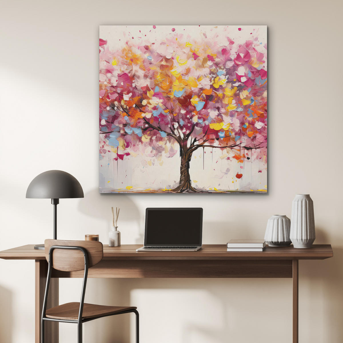 AKUSTIKPANEEL Aquarell - Baum - Kunst - Abstrakt 90x90 cm - Multicolor, Textil (90/0.9/90cm) - MuchoWow