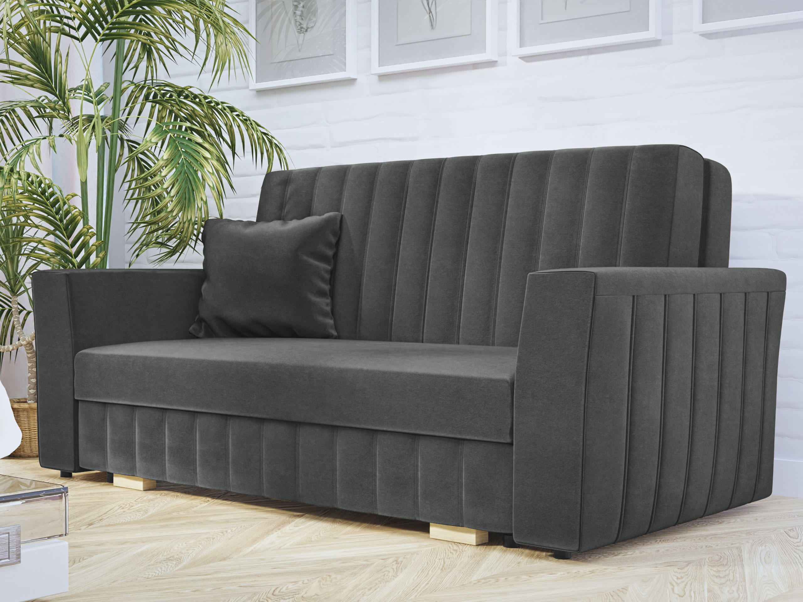 SCHLAFSOFA Viva Glam III - Graphitfarben/Naturfarben, Holz/Kunststoff (160/85/98cm) - MIRJAN24