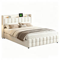 POLSTERBETT 180x200 mit Stauraum, Bettgestell 180x200 mit 4 Schubladen, Kopfteil mit USB und LED, Lattenrost, Bezug aus Leinen, Beige - Beige, Holz/Holzwerkstoff (180/200cm) - GENKI LIVING