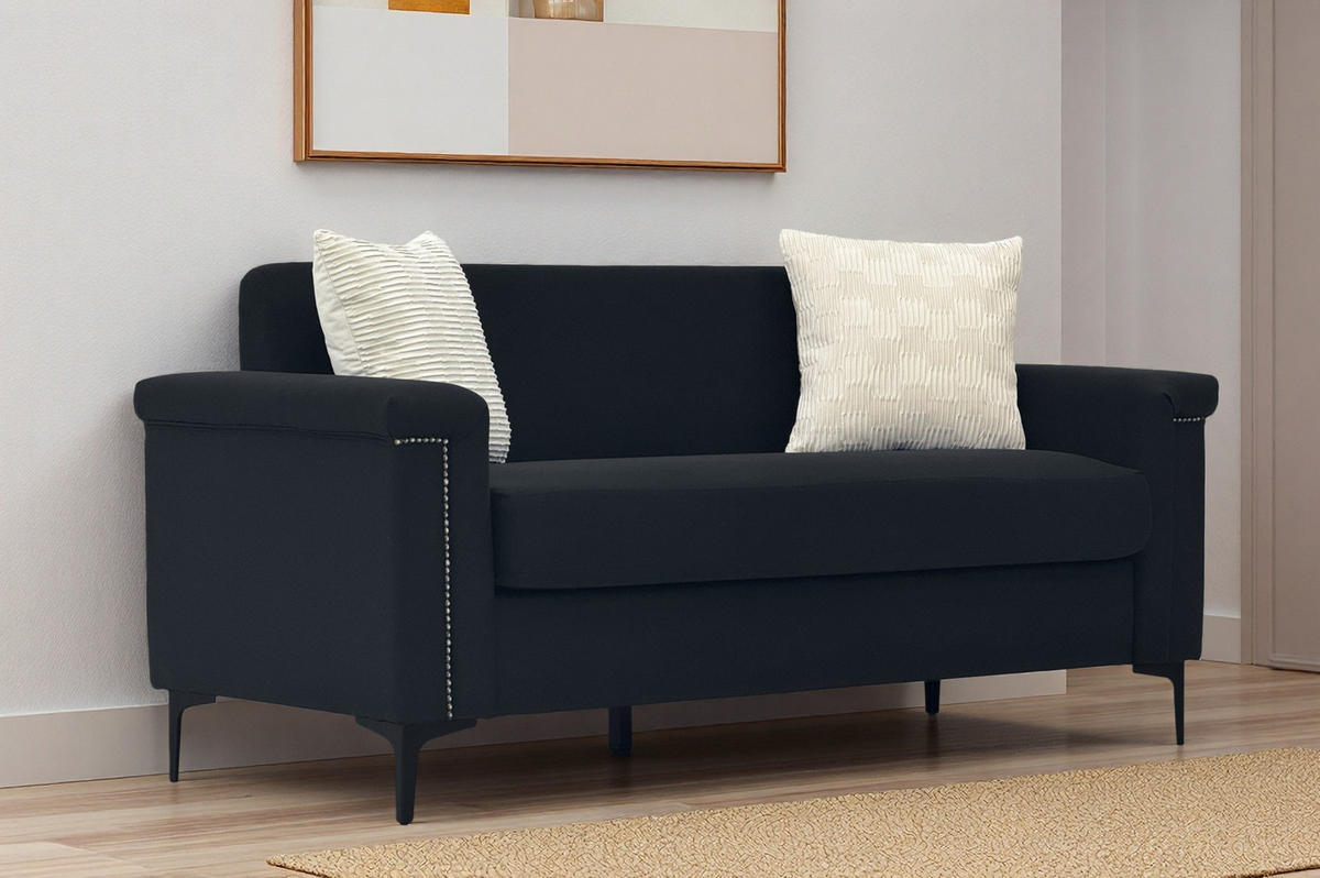 DVOSJED od lanene tkanine, 172/72/82 cm crni, s masivnim drvom i metalnim nogama - crna, tekstil (72/81.5/172cm) - BEAOK