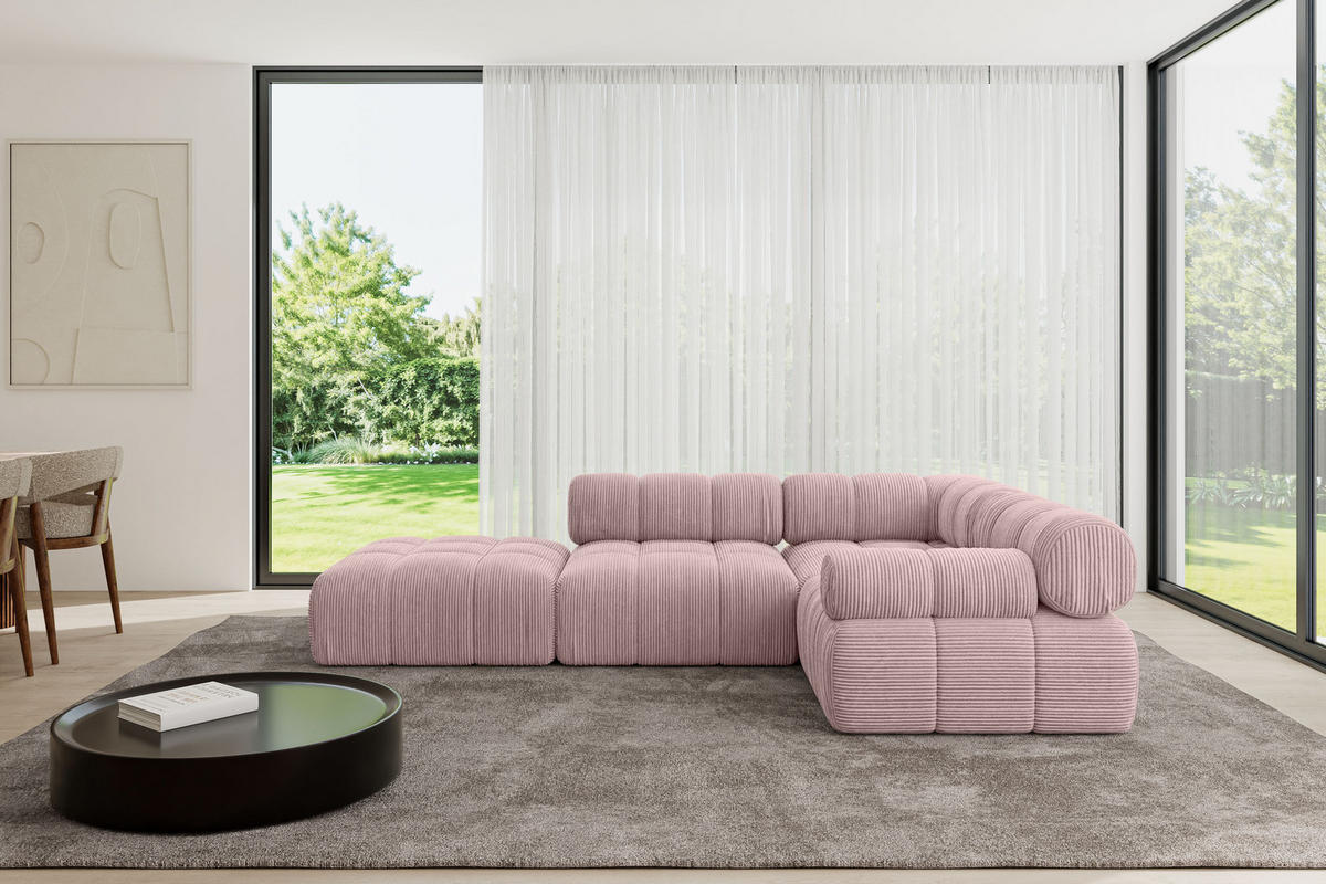 ECKSOFA modulares Sofa Felto-L1 - 285x190x70 cm Rosa Cord - Rosa, Holzwerkstoff/Textil (285/190cm) - ALTDECOR