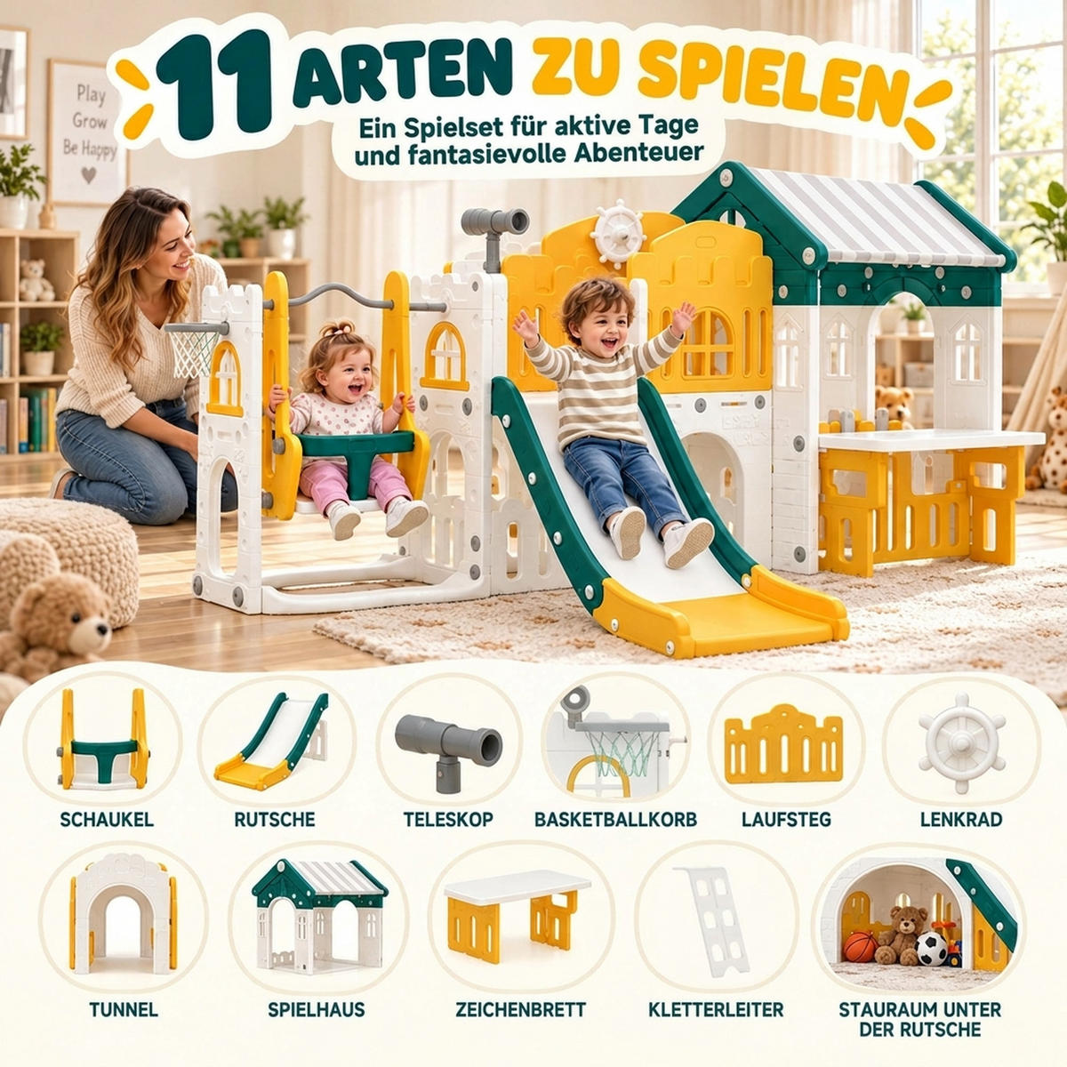 KINDERRUTSCHE HDPE Gelb - Gelb, Kunststoff (176/111/260cm) - AIYAPLAY