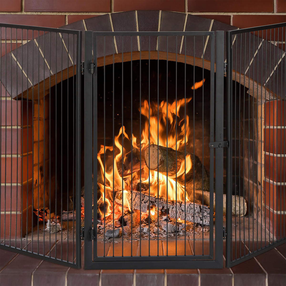 KAMINSCHUTZGITTER Schwarz H 76 cm - Schwarz, Metall (220/1.3cm) - Relaxdays